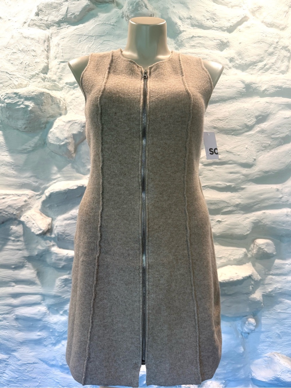 NWT SO Sleeveless Full Zip Sweater Knit Dress in Taupe Size Large